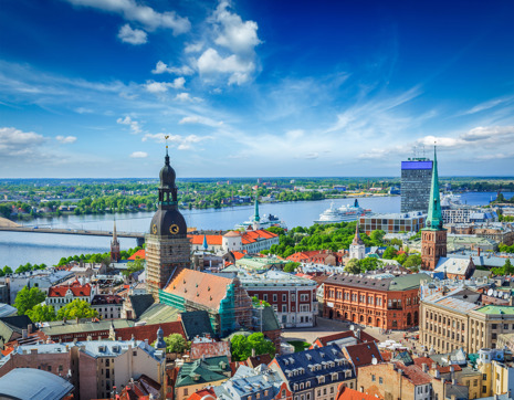 Lativia Riga Old Town With Blue Sky
