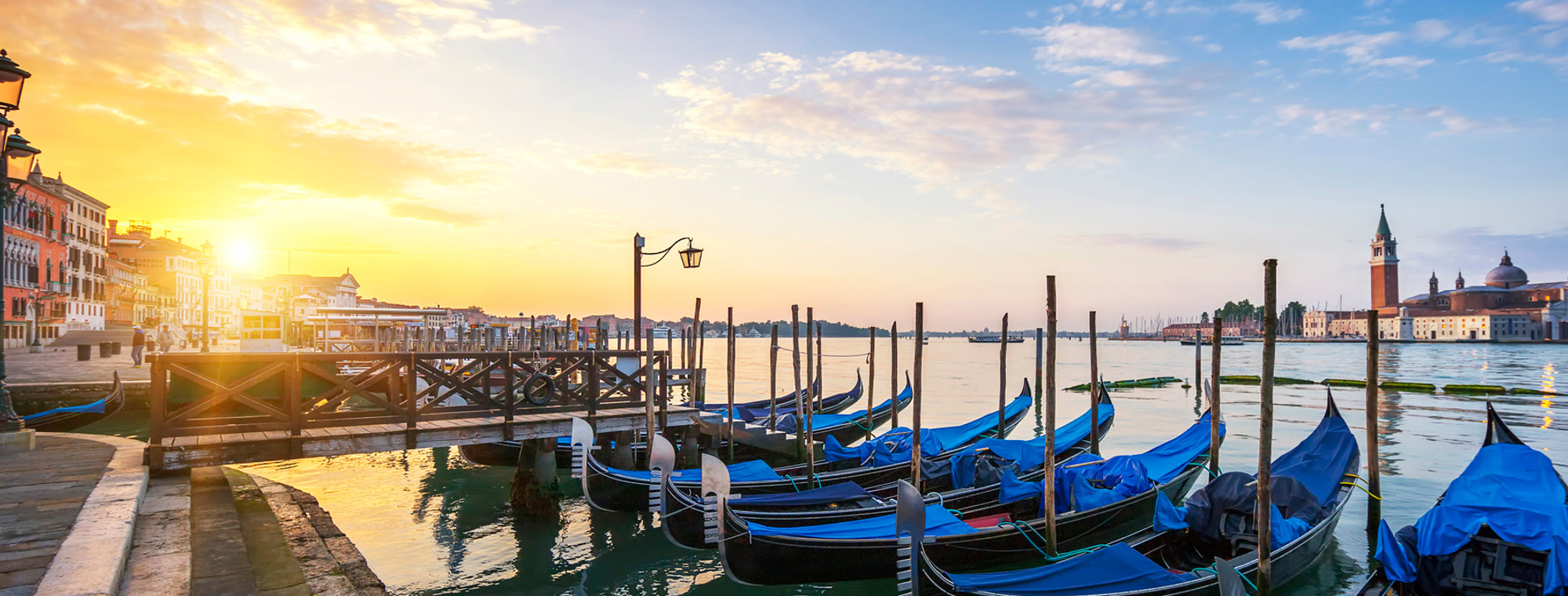 Italy Venice Gondola Grand Canal With Sun