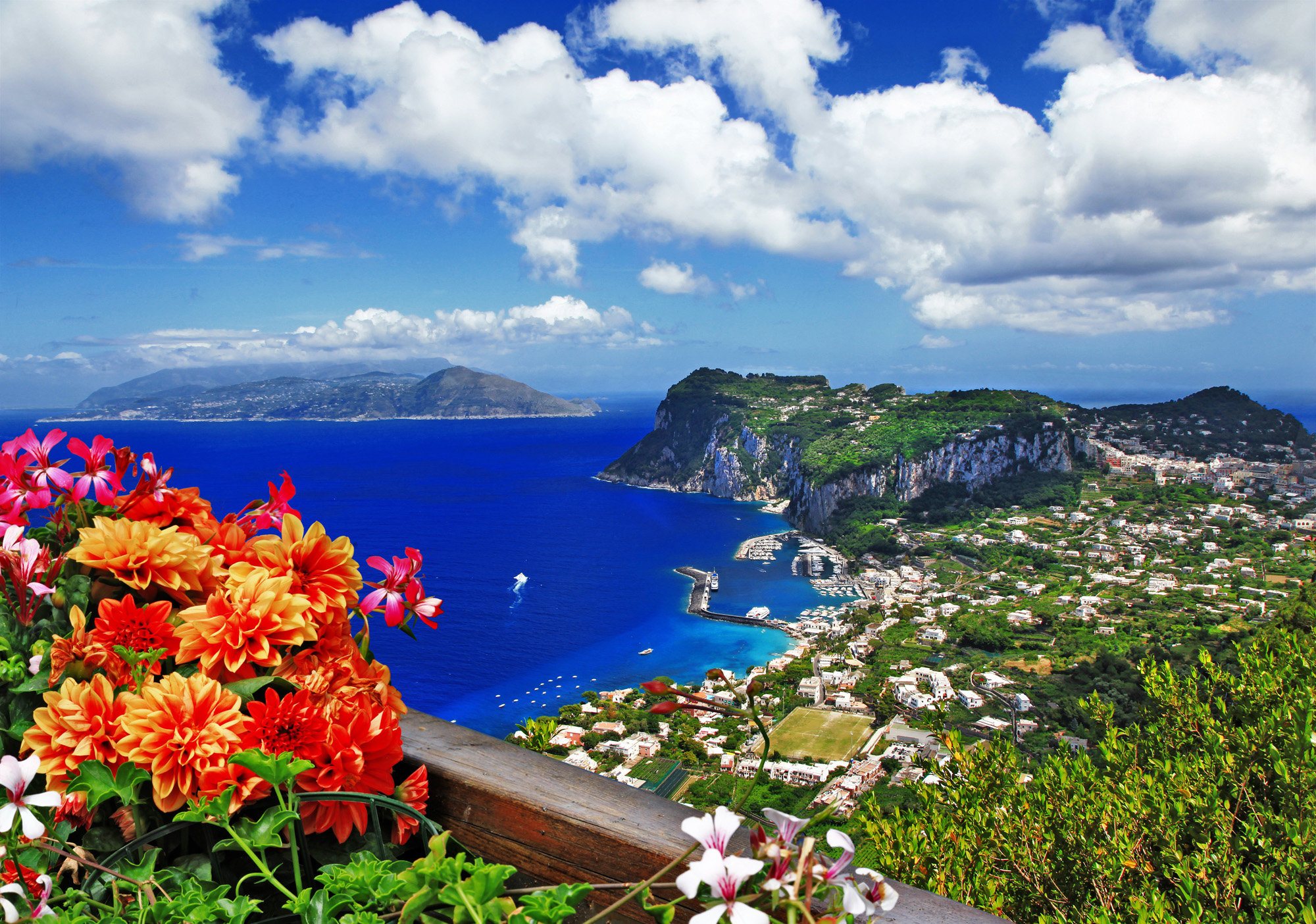 Italy Capri From Above With Flowers