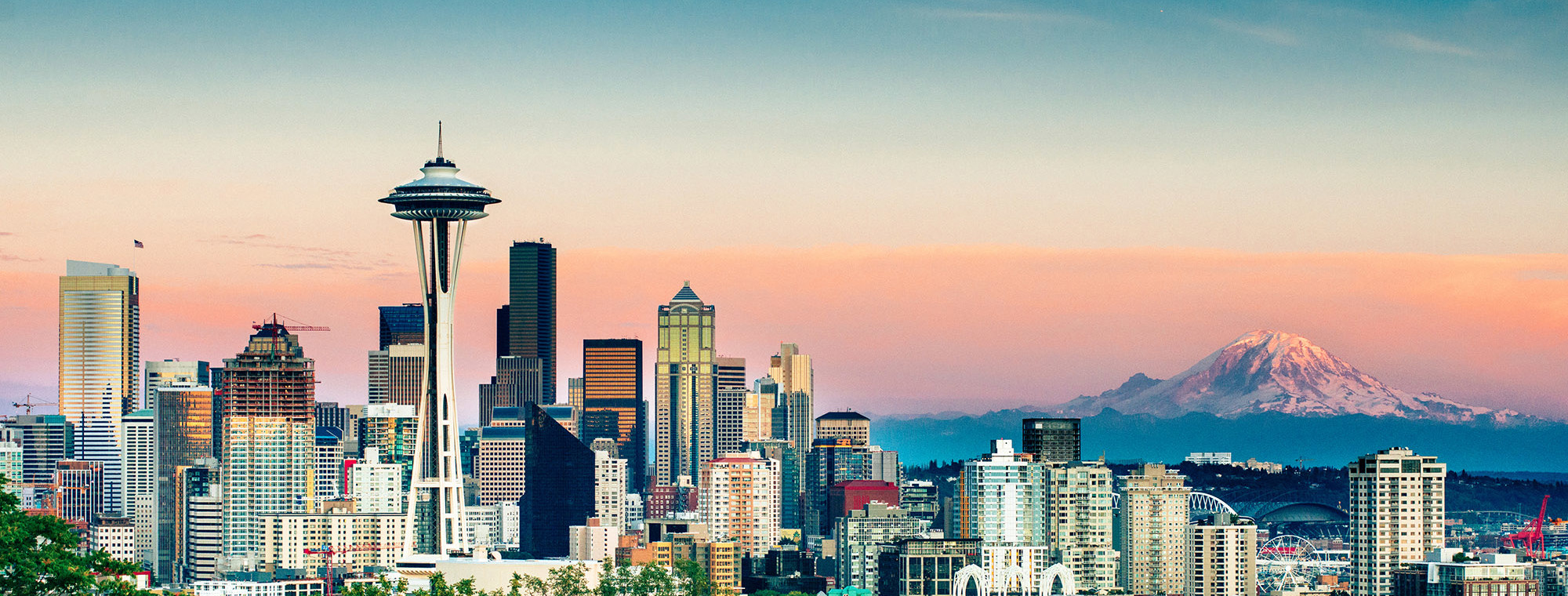 Usa Seattle Mount Rainier Cityscape Sunset