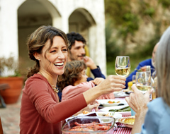 Expert Woman Toasting Mom Wine Eating Dinner Crawdads