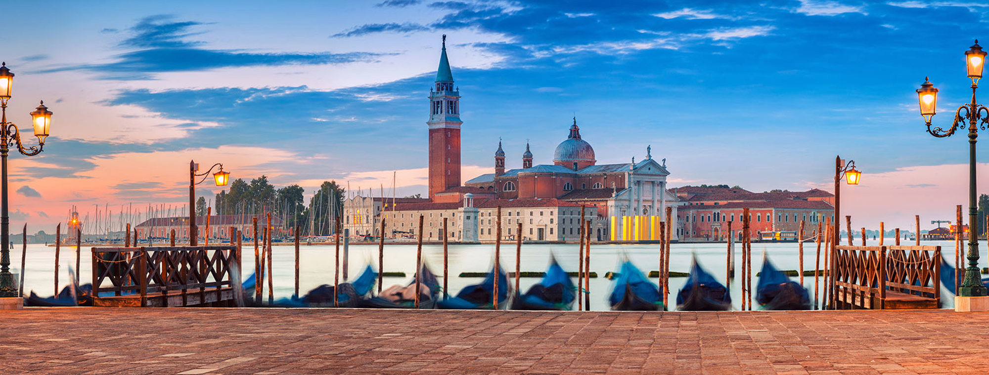 Italy Venice Gondolas Waterfront Sunset St Marks