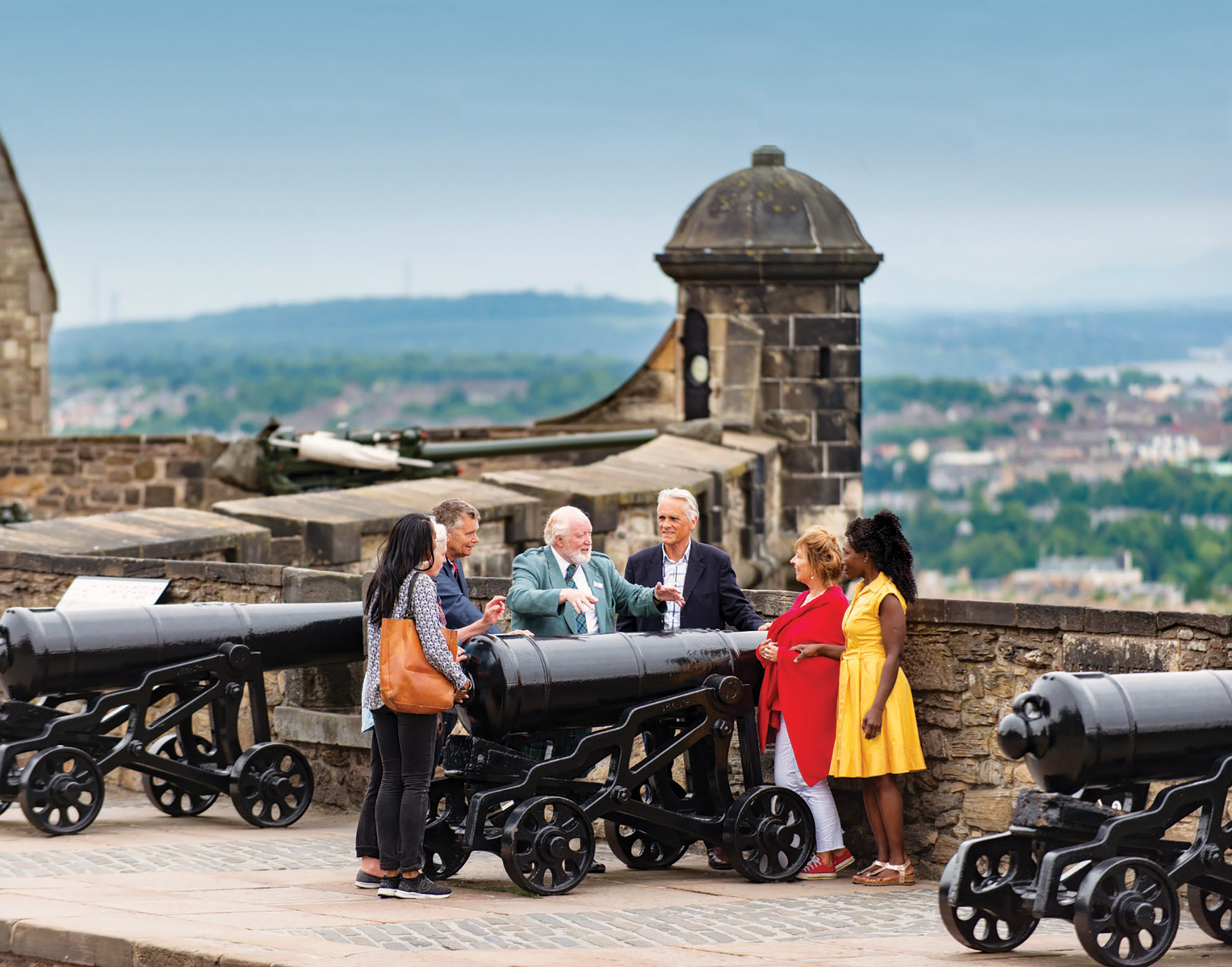 Scotland Edinburgh Castle Tourists With Cannon