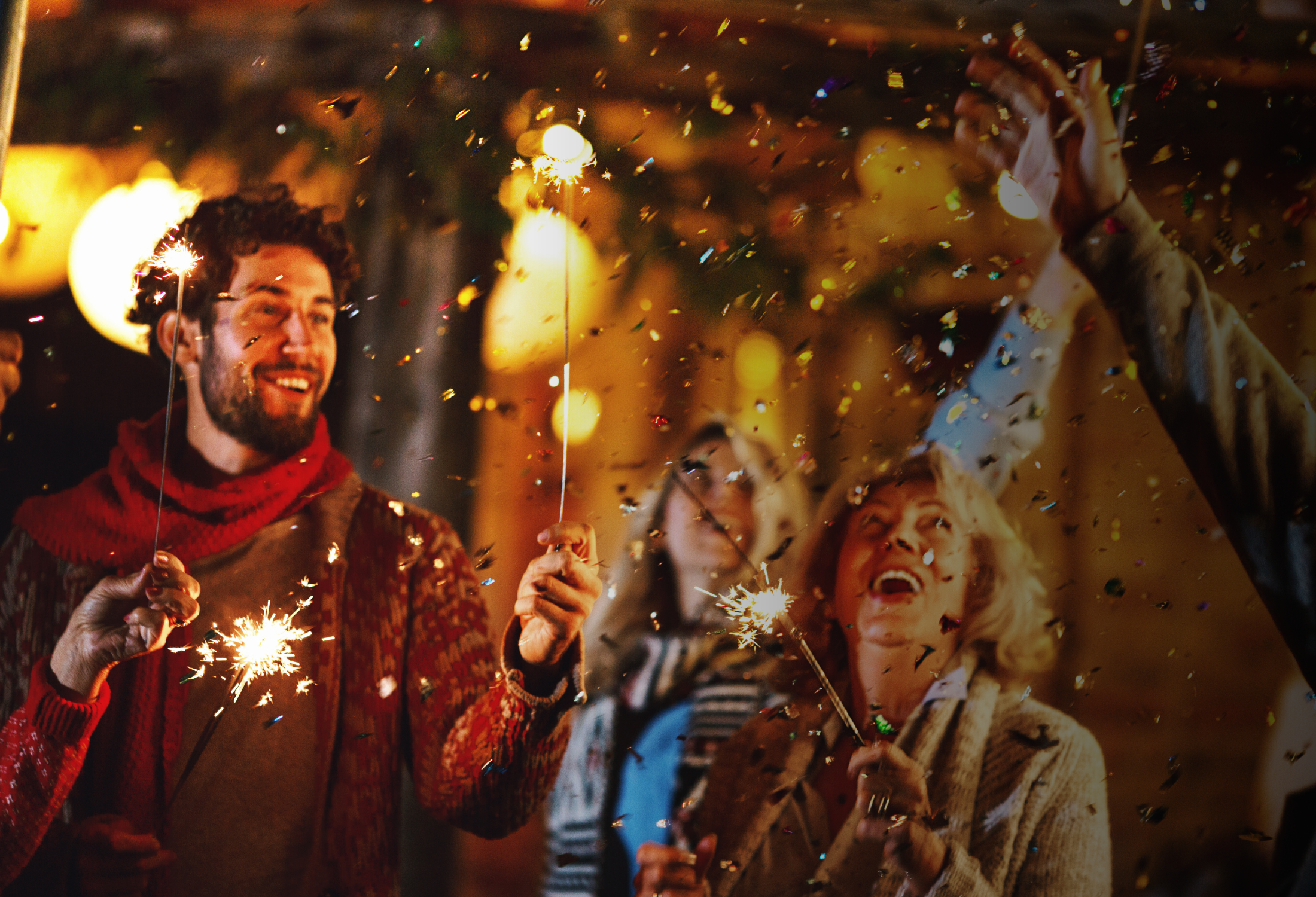 New Years Traditions Sparklers Family Confetti