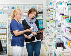 Expert Woman Comparing Pharmacy Tablet Advice Seeking Medical Care Abroad