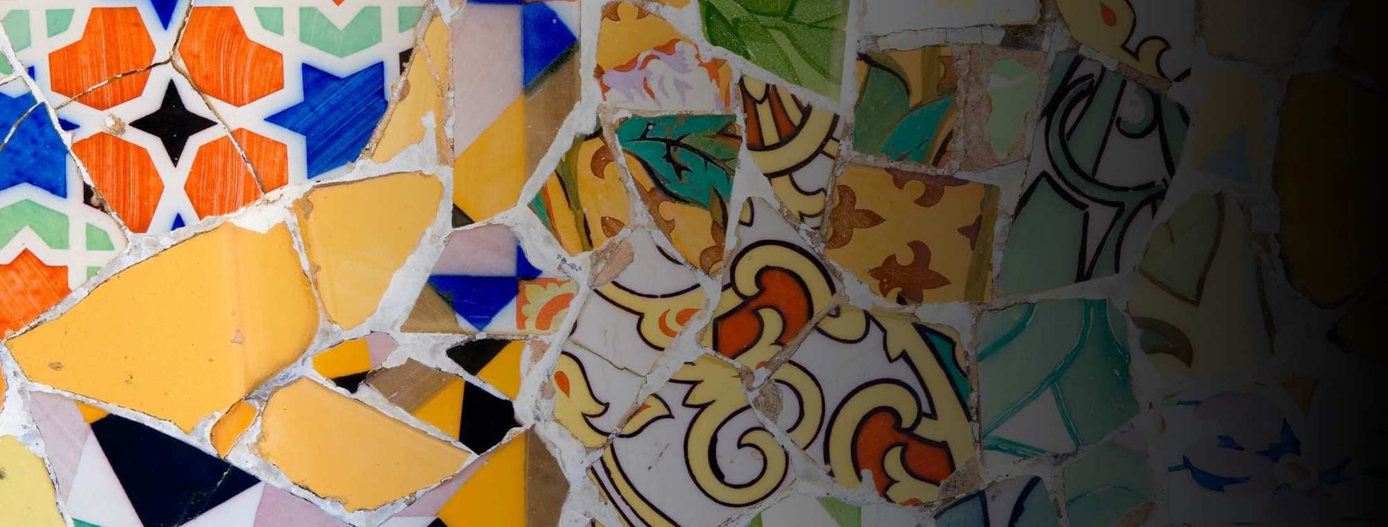 Spain Barcelona Mosaic Tiles Park Guell Antoni Gaudi Travel Guided Trips Tinted