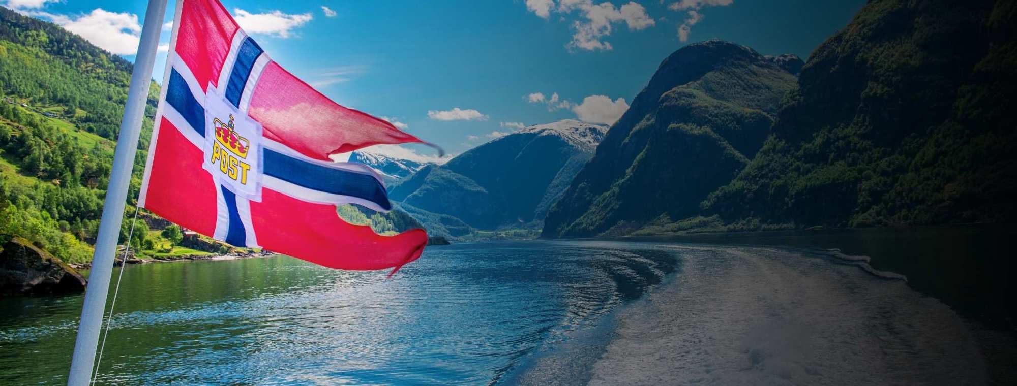 Norway Scandinavia Summer Trips Harbor Fjord Boat Flag Tinted