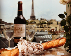 France Paris Wine Baguette Glasses Eiffel Tower Window Table Expert Food Drink