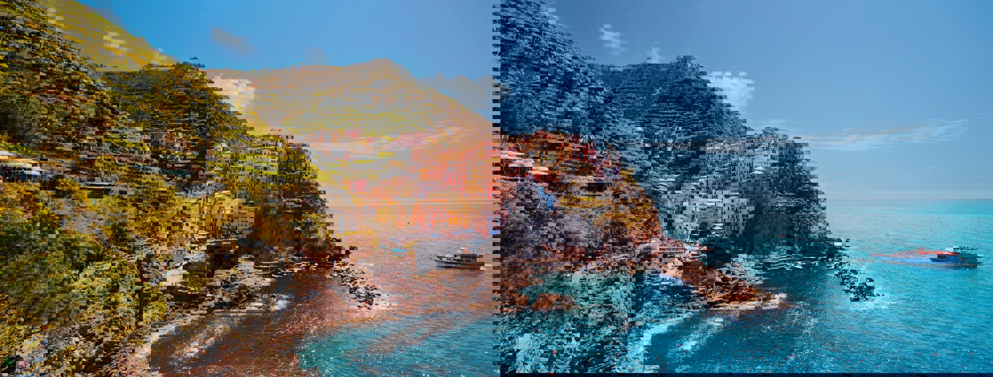 Italy Cinque Terre Colorful Houses Cliff Water Ocean Views Boats