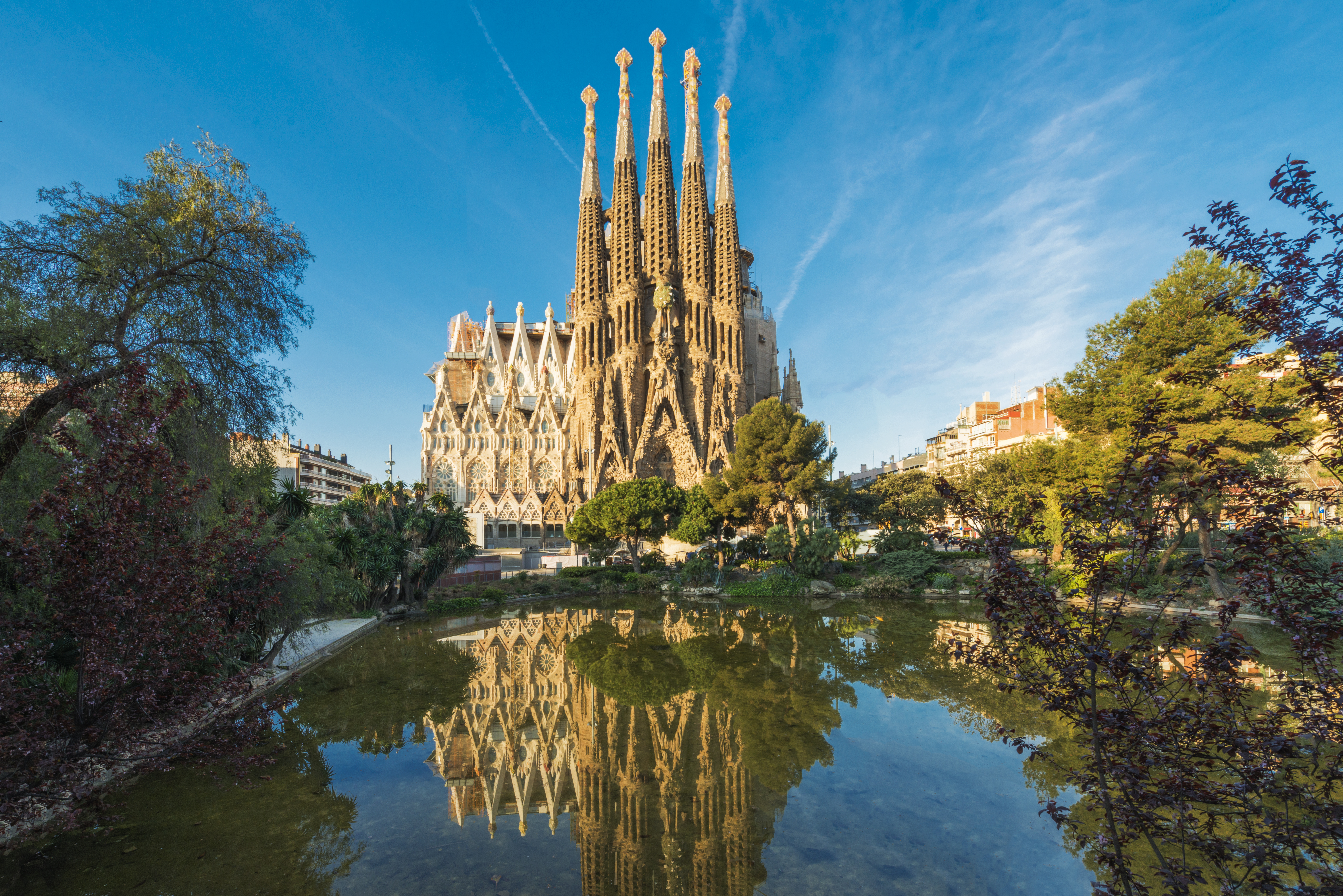 Spain Barcelona Antoni Gaudi Sagrada Familia Reflection Masterpiece Cathedral Spires Unfinished