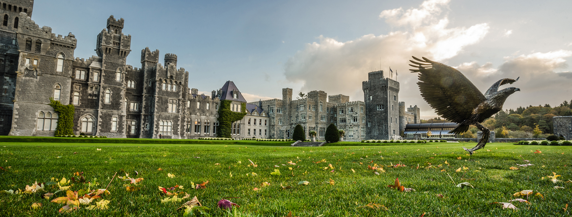 Ireland Ashford Castle Falcon Statue Lawn