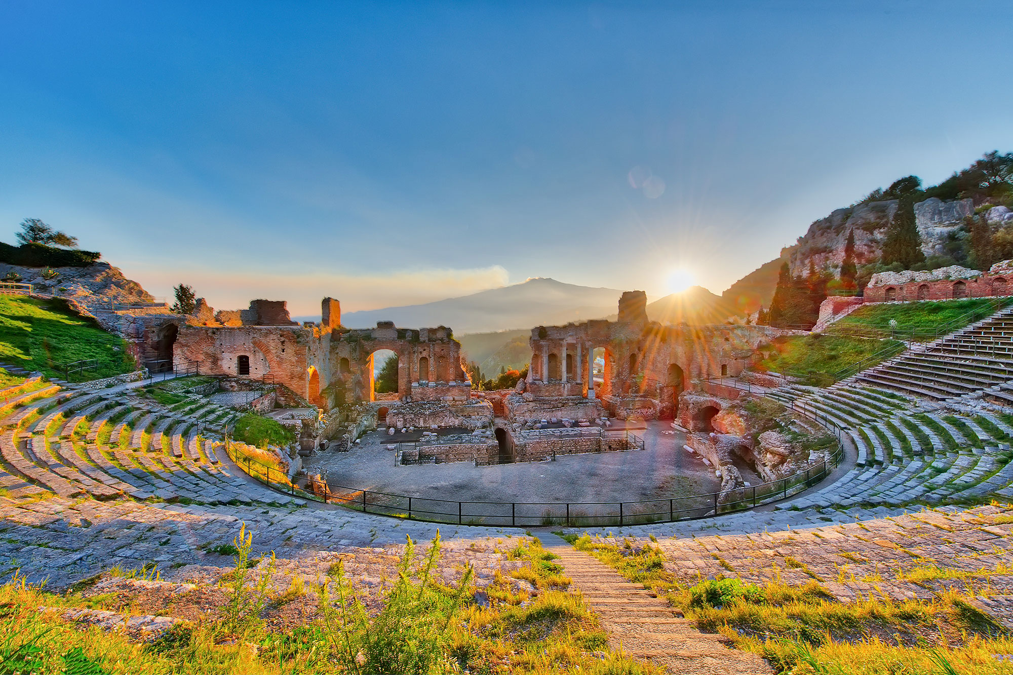 Italy Sicily Taormina Etna Theater Blue Sunset