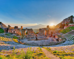 Italy Sicily Taormina Etna Theater Blue Sunset