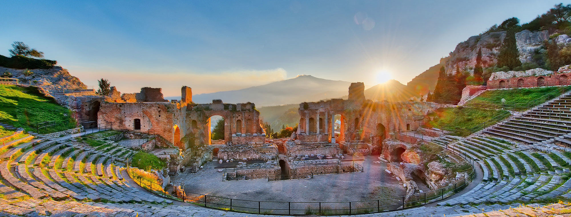 Italy Sicily Taormina Etna Theater Blue Sunset