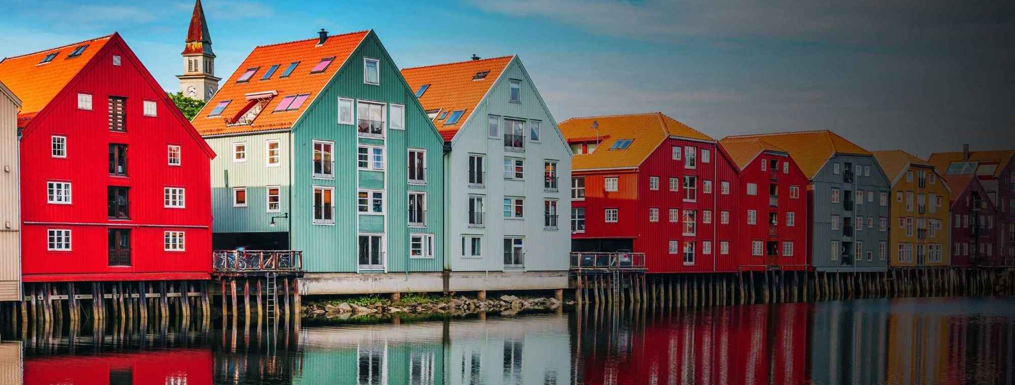 Norway Scandinavia Summer Trips Houses Bay Reflected Overlay Tinted