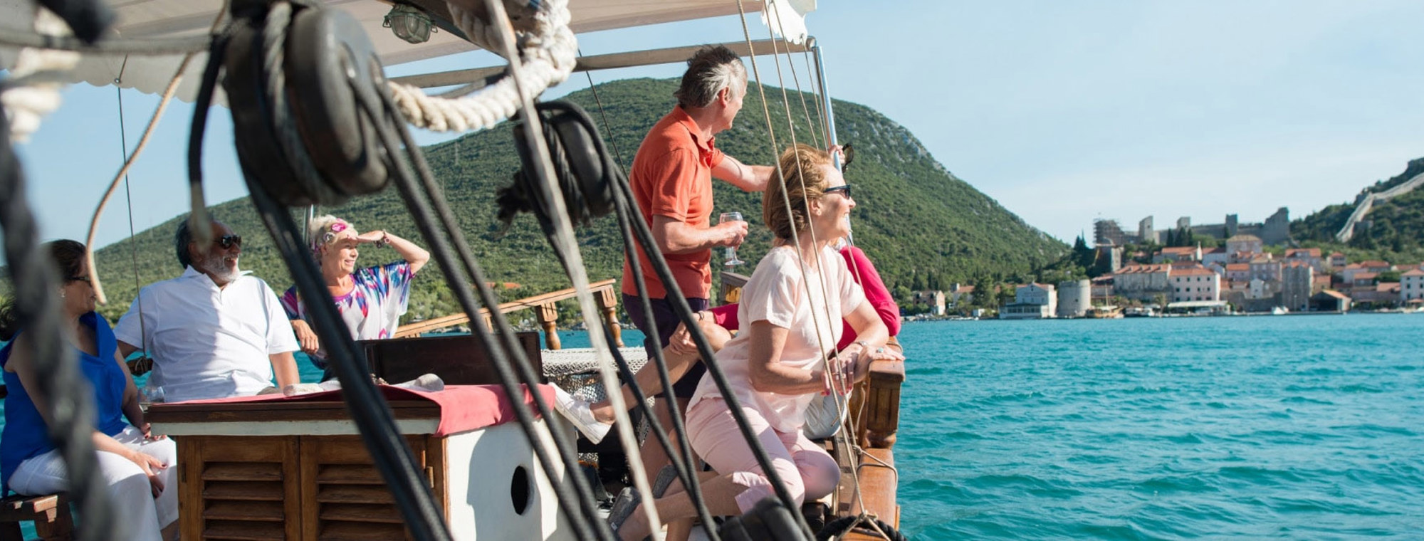 Croatia Boat Water Tourists With Drinks