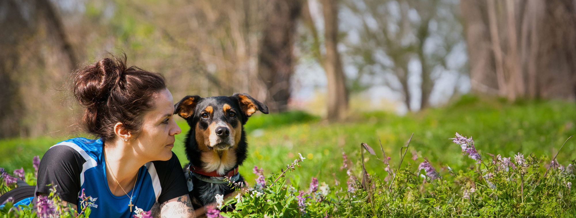 Woman With Dog Green Grass Park