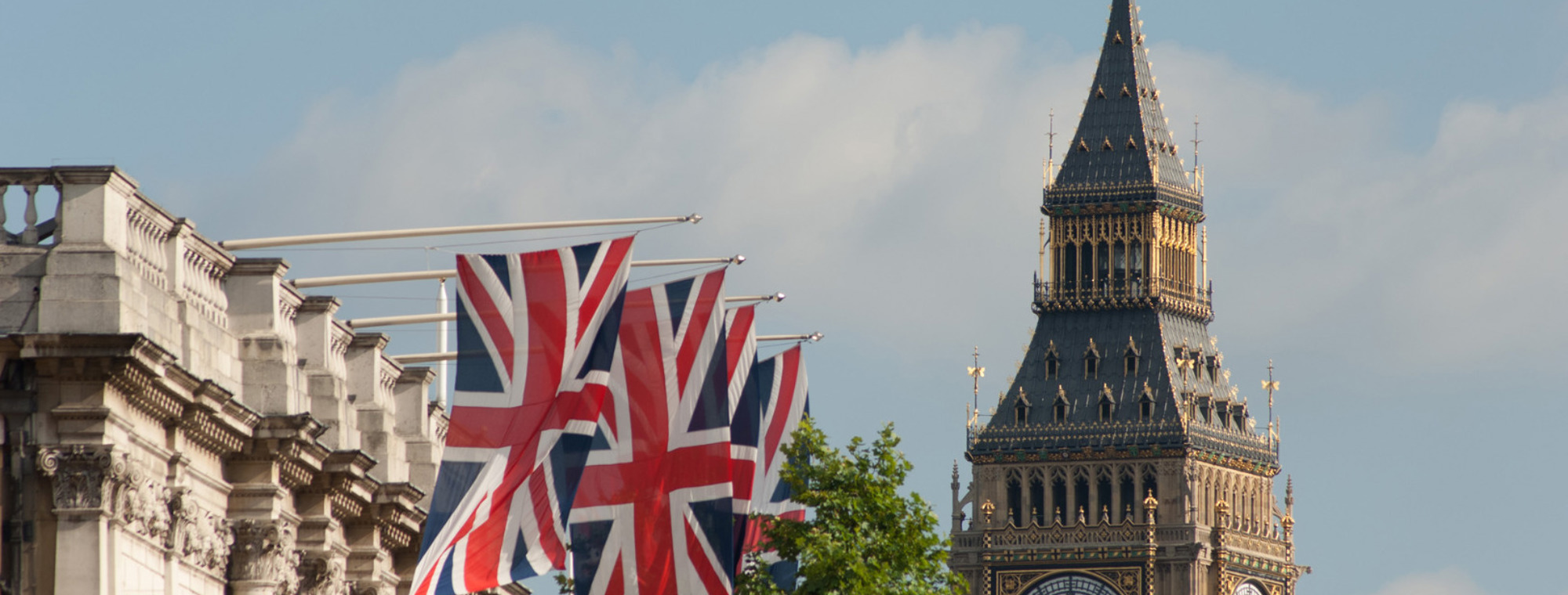 England London Elizabeth Tower With Flags