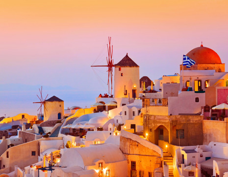 Greece Mykonos Sunset And Flag