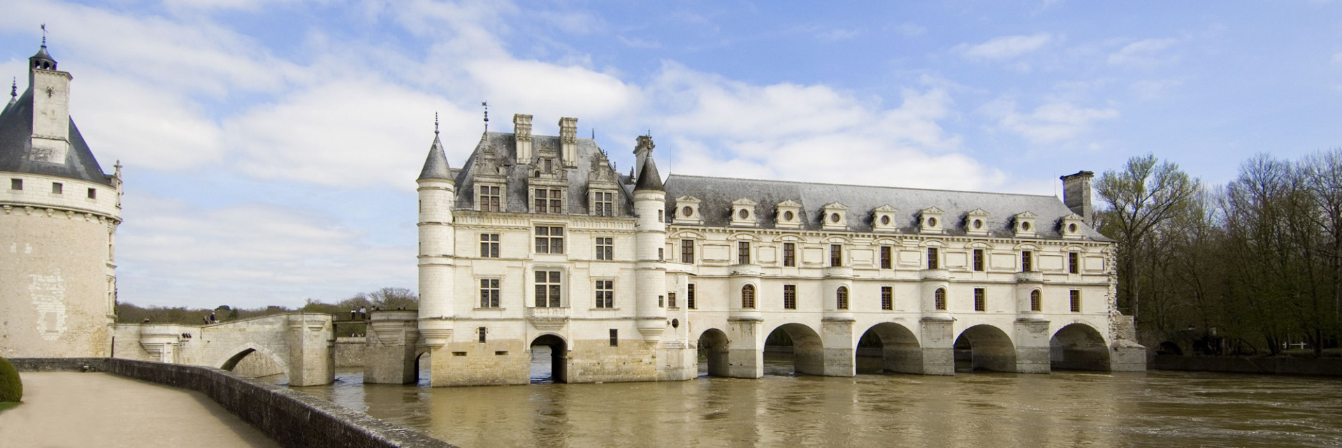 France Loire Valley Chenonceau Chateau Wide Over River Panorama