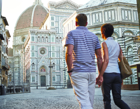 Italy Florence Santa Croce Couple Walking Cobblestones Expert
