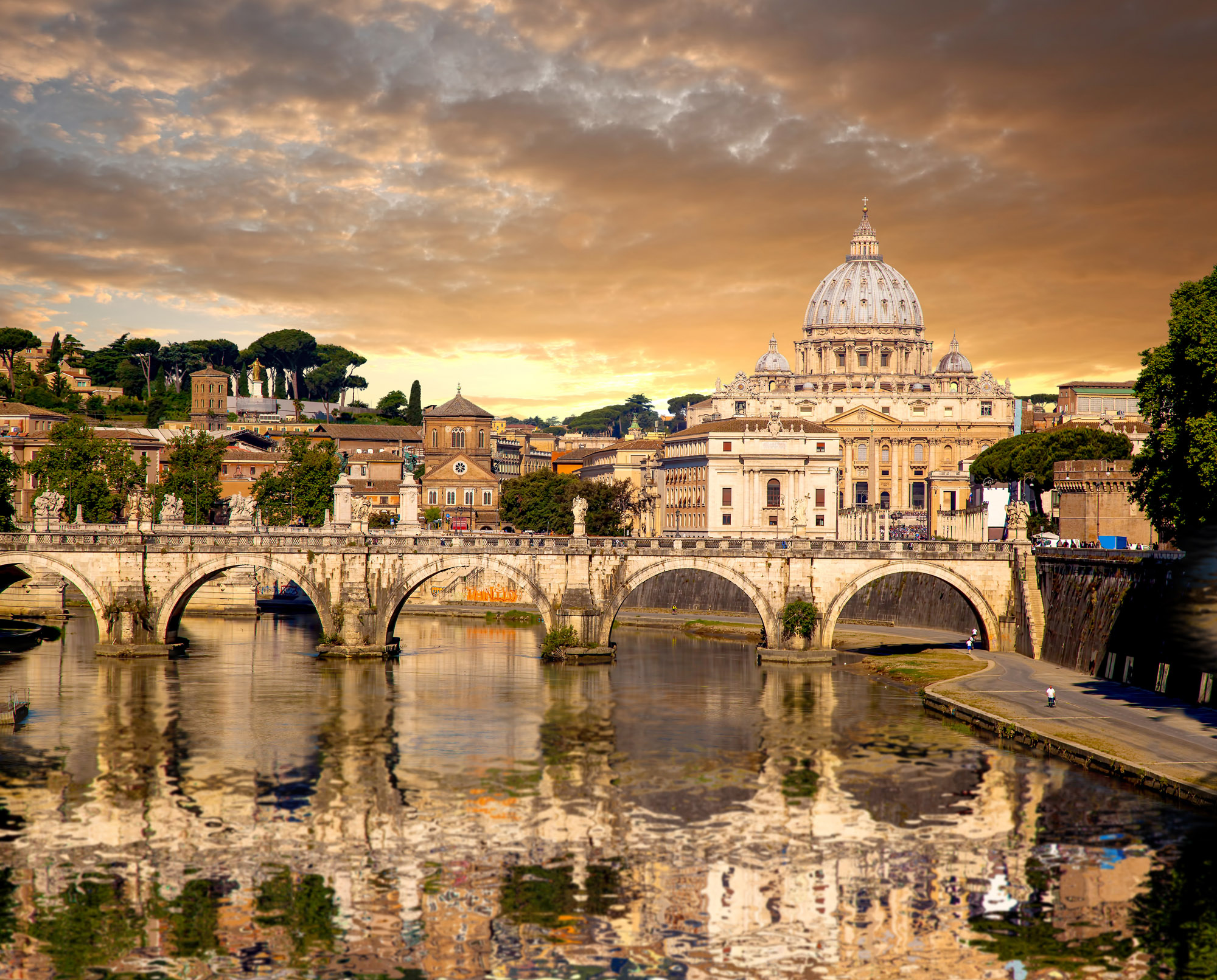 Italy Rome Vatican And River Reflection