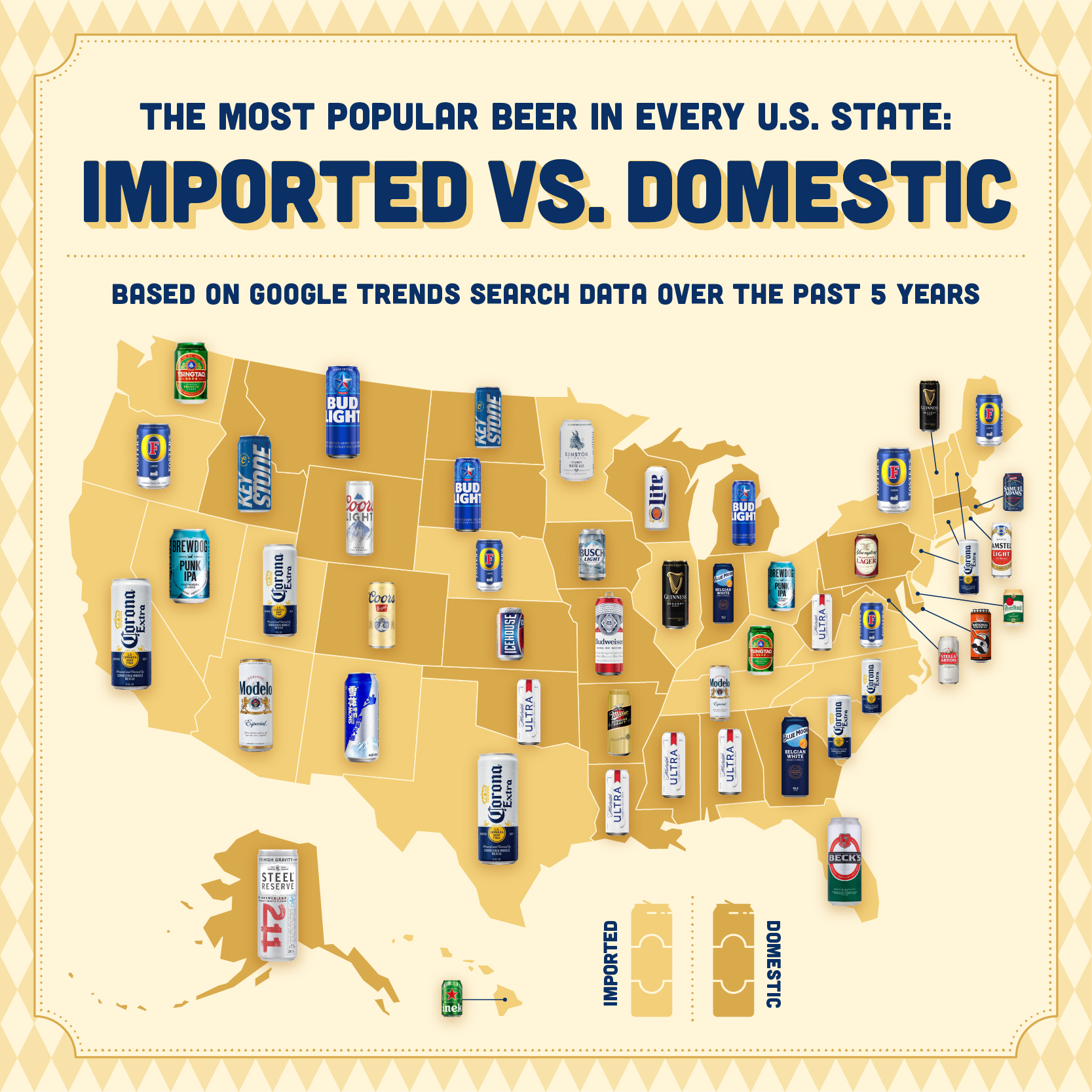 U.S. map highlighting the most popular beer in every state