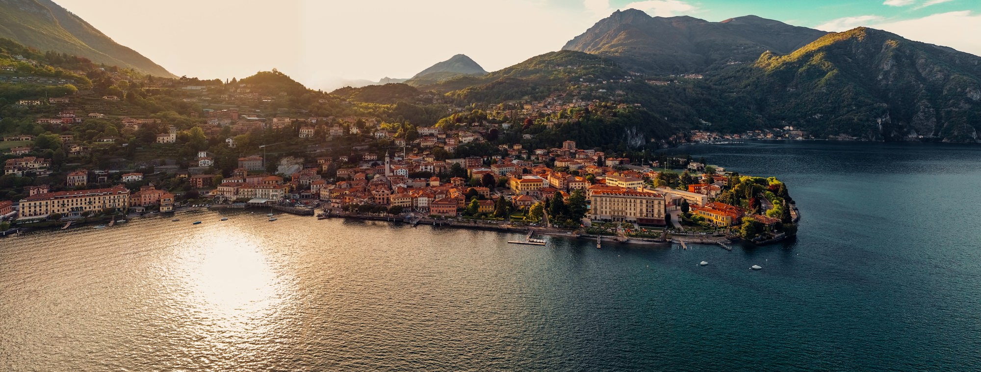 Italy Lake District Como Mountains Town Water Landscape Colorful Houses Daytime Sunny Alps