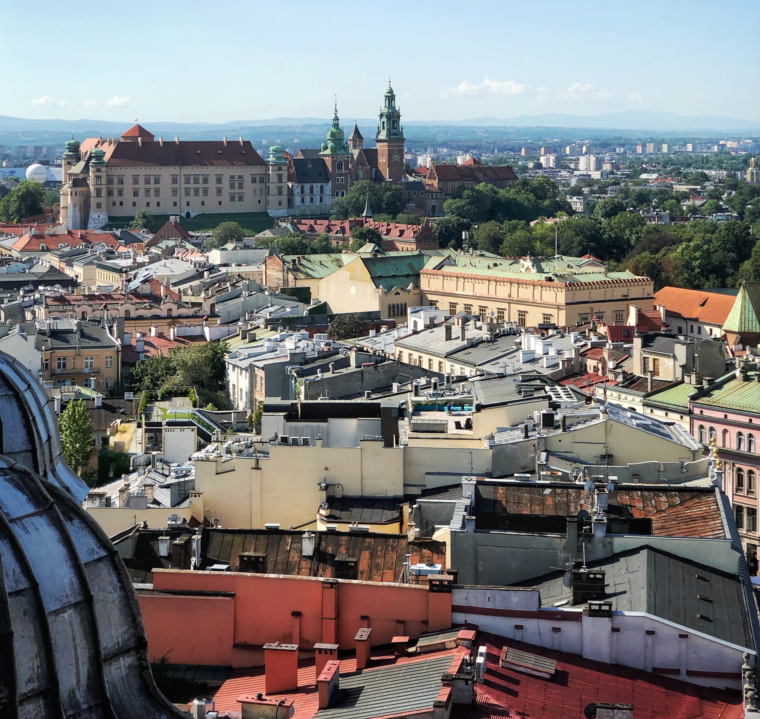 Poland Krakow Aerial View City Church Spires Colorful