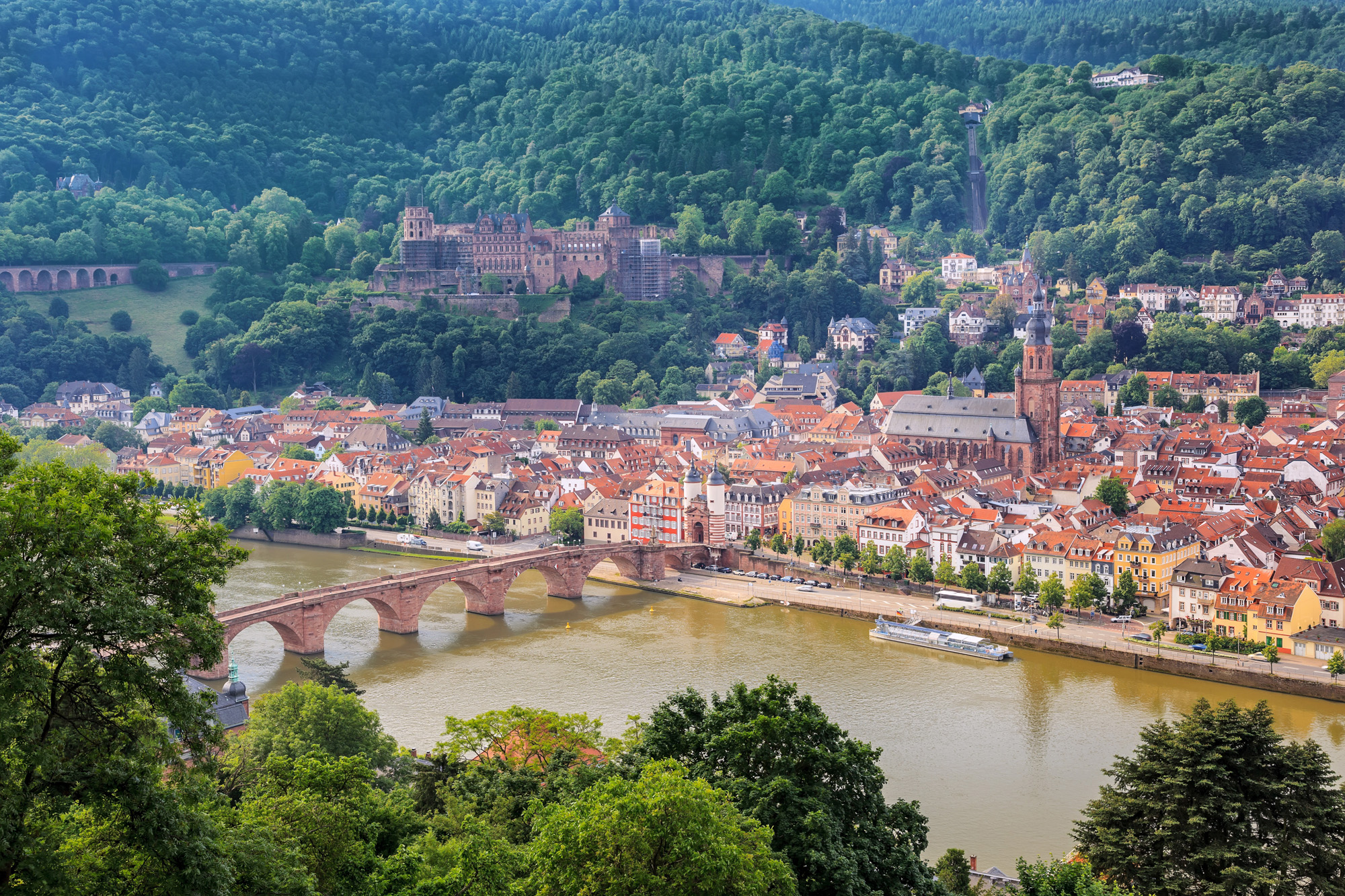 Germany Heidelberg Castle View Over Rhine River